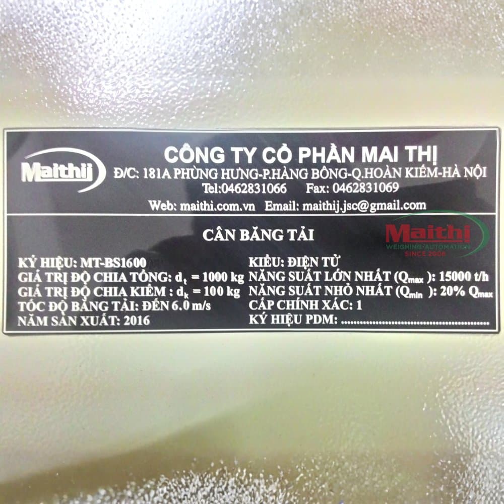 Nhãn cân băng tải MT-BS1600 Mai Thị - Qmax 15000 t/h cấp chính xác 1