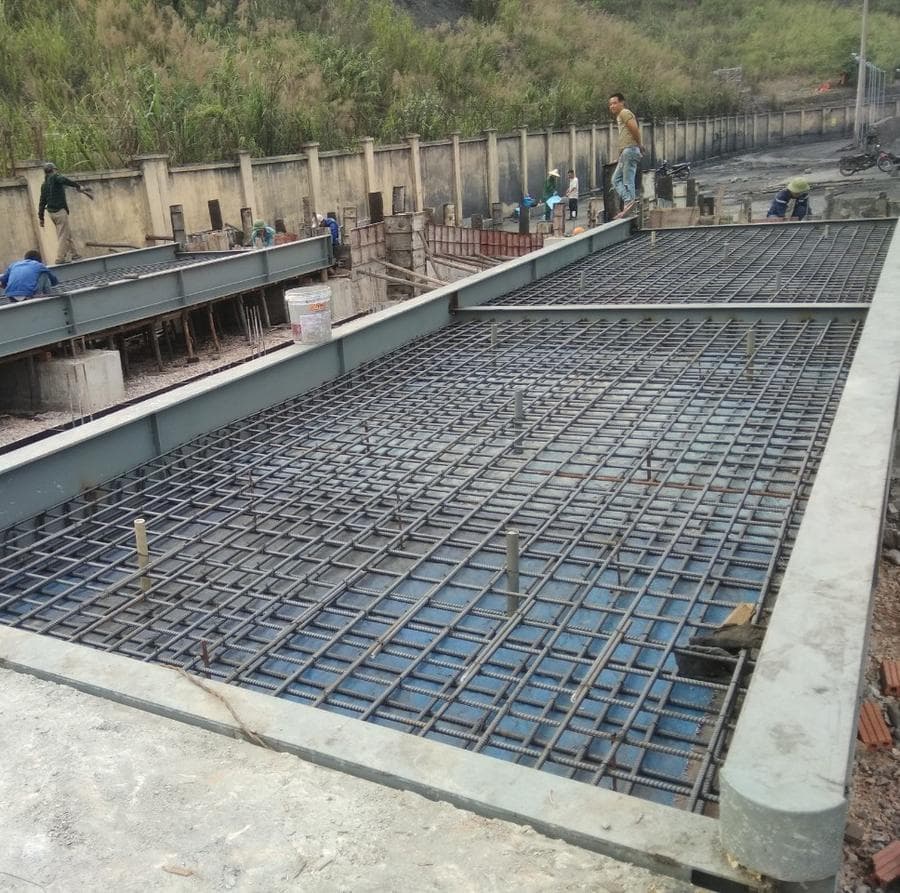 Móng cân Cảng Cẩm Phả đang thi công đan thép cốt 2 lớp